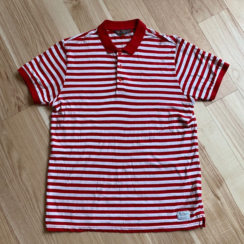 Ben Sherman men’s red white stripe polo shirt